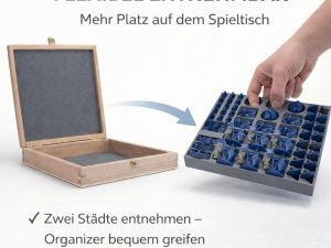 Organizer in Holzkiste für Kunststoff Spielfiguren – Basisspiel, Seefahrer und Städte & Ritter