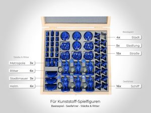 Organizer in Holzkiste für Kunststoff Spielfiguren – Basisspiel, Seefahrer und Städte & Ritter
